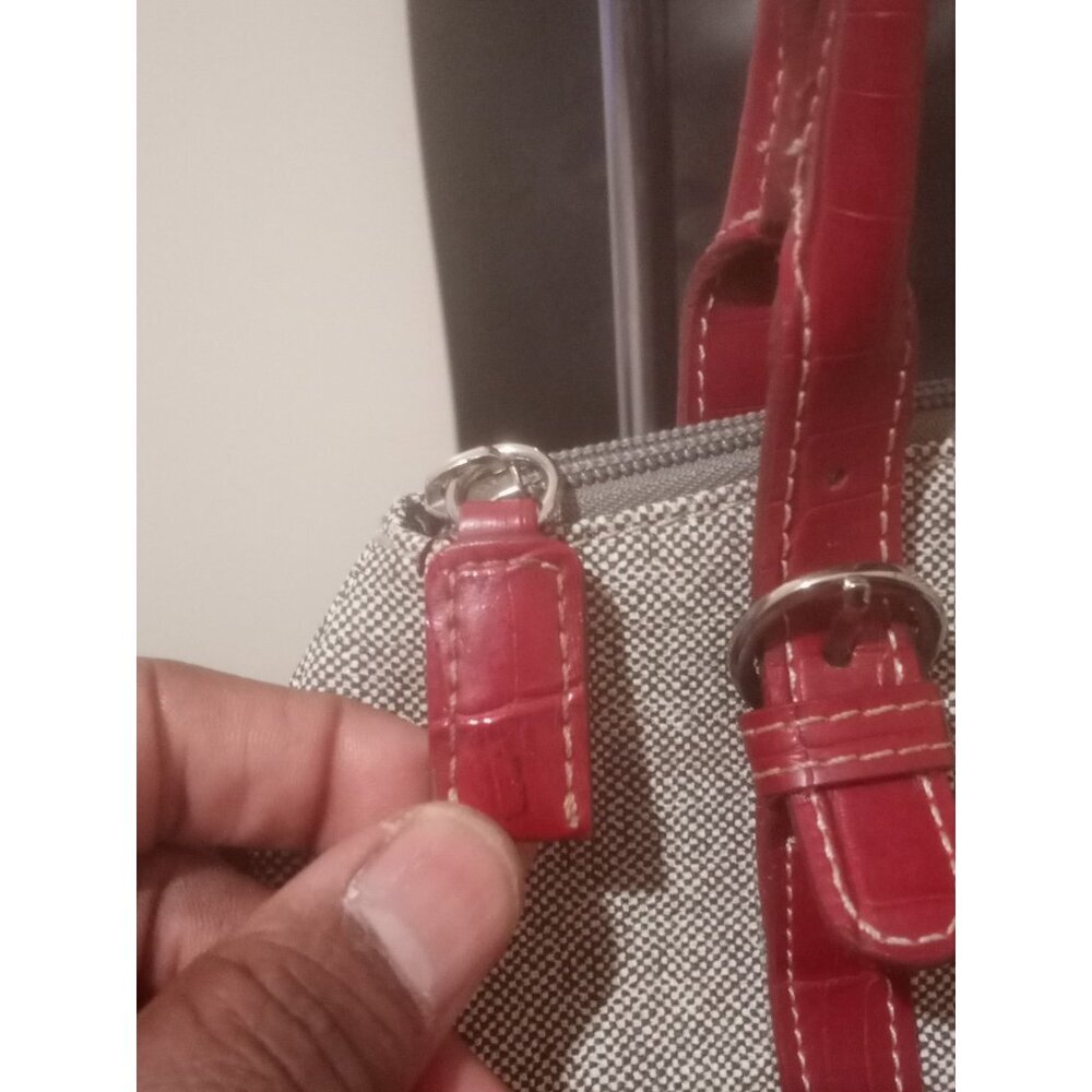 PRADA MILANO Gray Red Leather-Canvas Shoulder Bag Purse - Picture 7 of 13